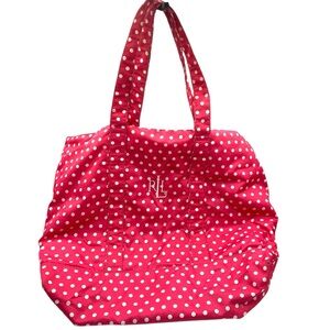 Ralph Lauren RLL Pink White Polka Dot Tote Bag